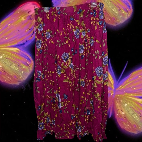 Purple floral midi skirt with elastic waistband. No pockets - Picture 1 of 4